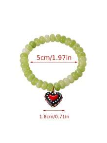 1pc Bohemian Flirty Style Y2K Creative Fashion Elegant Exquisite Gorgeous Minimalist Dopamine Color Natural Stone Beaded Resin Colorful Heart Pendant Elastic Bracelet For Women Sisters Couples Prom/Graduation Jewelry Gift, Suitable For Daily Wear, Dating, Party, Holiday, Summer Beach Vacation (Bead Color Random) - Hand Strap - View 6