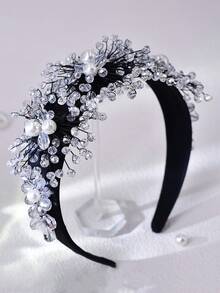 1 pieza Tocado para mujer, Diadema con forma floral de strass, Tocado nupcial para boda, Accesorio para el cabello de mujer, Accesorio para el cabello trenzado de boda, Regalo de cumpleaños - Blanco y Negro - Ver 9