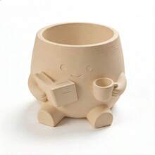 ORIZZONTE Vaso Decorativo Personaggio Lettore con Libro e Tazza – Portapiante Cartoon da Interno, Portavaso per Succulente e Cactus – Decorazione da Scrivania e Regalo Casa/Ufficio – 100% Made in Italy, Spedizione dall'Italia - Colore del legno - Visualizzare 4