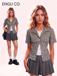 ENGU CO. Chemise à carreaux à manches courtes style Y2K décontractée rétro douce & cool pour femmes, nouvelle collection d'été - Multicolore - Voir 2