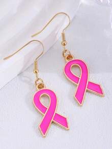 1 Pair Fashionable Elegant Ribbon Heart Pink Earrings, Women's Earrings, Accessories Caring For Women's Health Breast Cancer Prevention Activity Commemorative Gift Jewelry, Suitable For Daily Wear, Gift For Family And Friends - Pink - View 11