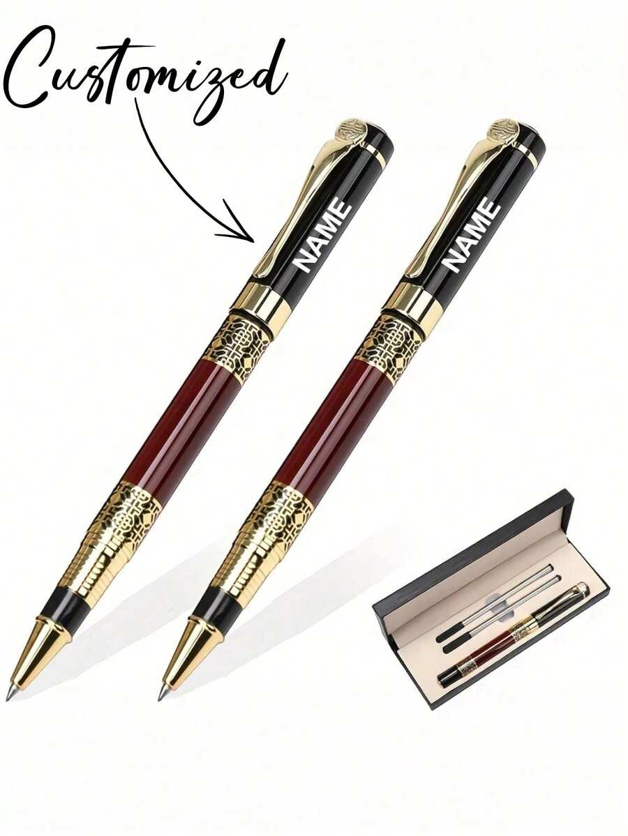 Customized Signature Pen Set With 2 Refills, Personalized Neutral Ink Pen For Back To School, Customized Ballpoint Pen With Exquisite Gift Box, Customizable Engraved Text Pen, Suitable For Birthday Gifts, Student Creative Gifts, Teacher Gifts, 2026 Graduation Gifts - Multicolor - View 1