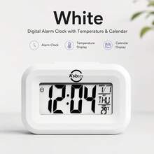Pure White Minimalist Rounded Digital Alarm Clock, Versatile Design, Large Screen Display Of Time, Date, Day Of The Week And Temperature, Built-In Alarm Function, Low Saturation Aesthetic Suitable For Any Style, Practical And Thoughtful Choice For Back To School Gift, Birthday Favor, Christmas Small Gift, Battery Not Included - A - View 3