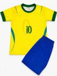 Children's Green And Yellow Set With Embroidered Shield And Adjustable Shorts - Player Edition Kit - Brazil Yellow Kit - View 2