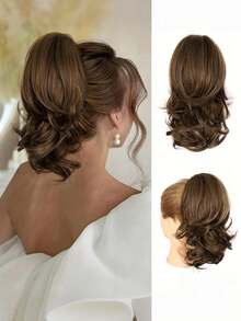1 Large Wave Wig, Short Ponytail With Large Wave Clip, Fluffy Natural Synthetic Ponytail, Elegant Hair Accessory Suitable For Women's Daily Wear - Multicolor - View 13