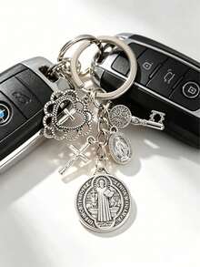 1pc Religious Novelty Keychain | Cross Keychain With Assorted Accessories, Prayer Protection Pendant Suitable For Bag And Phone Decoration, Exquisite Creative Gift - Multicolor - View 18