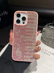 1pc Pink Piano Note Rhinestone Luxury Shockproof 2-In-1 Protective Phone Case Compatible For IPhone17promax/13/14 - Pink - View 5