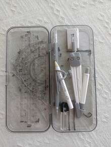 Ensemble essentiel de rentrée scolaire avec compas et règle pour étudiants, règle triangulaire, rapporteur, outils de dessin, fournitures de papeterie pour examens et apprentissage, règle de dessin professionnelle avec porte-stylo multifonction - Ensembles - Voir 15