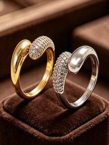 Fashionable Sparkling Double Water Drop Ring, Adjustable Copper Inlaid Synthetic Zirconia Women's Open Ring, Multi-Functional Daily Party Jewelry Accessory, Perfect Valentine's Day, Wedding Season Jewelry Gift - Double Teardrop Ring - View 2