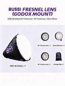 Bussi DH01-40 Softbox Inflable, Almacenamiento Portátil Plegable para Exteriores, Inflado Rápido en 30s, Incluye Juego de Lentes Fresnel, Compatible con Montura Godox, Perfecto para Iluminación de Retrato, Transmisión en Vivo, Cosplay y Fotografía de Productos (Bomba de Aire No Incluida) - Ver 12