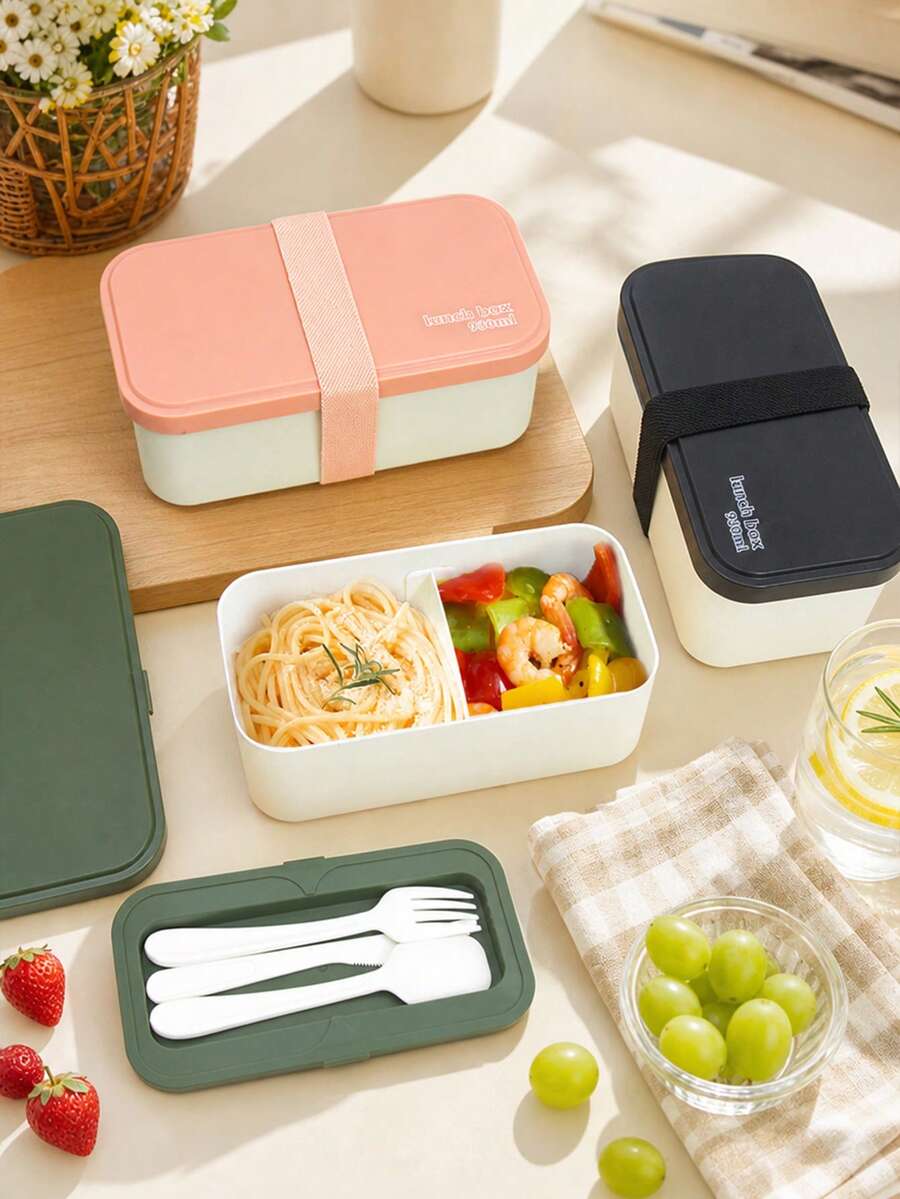 1/4 piezas Caja de almuerzo de unicolor tipo macaron con compartimentos, caja de almacenamiento de frutas reutilizable, caja de conservación de alimentos con compartimento para utensilios incorporado, apta para microondas, caja de almuerzo/bolsa de almuerzo de gran capacidad, bolsa bento, adecuada para estudiantes, trabajadores de oficina, niñas y mujeres profesionales, perfecta para trabajo, deportes, camping y uso al aire libre