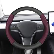 Hocasen 碳纤维纹理皮革和透气PU皮革方向盘套,适用于特斯拉Model S/Model 3/Model Y/Model X/Model Y L及其他车型,颜色可选:黑色、酒红色、摩卡色、橙色 - Perforated Steering Wheel Cover - 查看 13