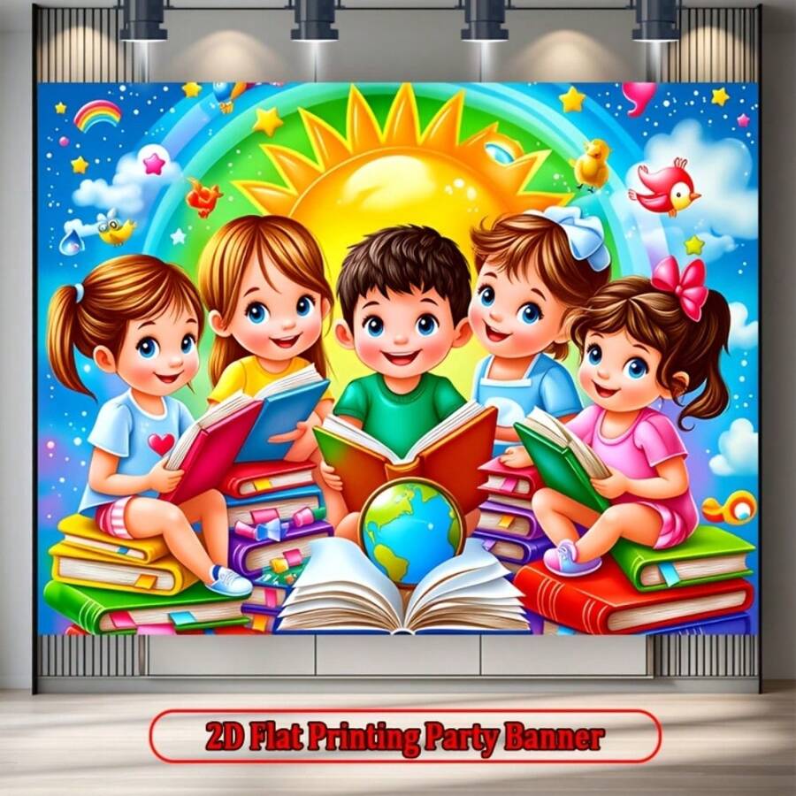 2D Flat Background 2D Flat Background 2D Flat Background, 1pc 2D Flat Background Cloth _ Colorful Children's Reading Books Background Cloth, Suitable For Photography, Wedding, Outdoor Party - 8 - View 1