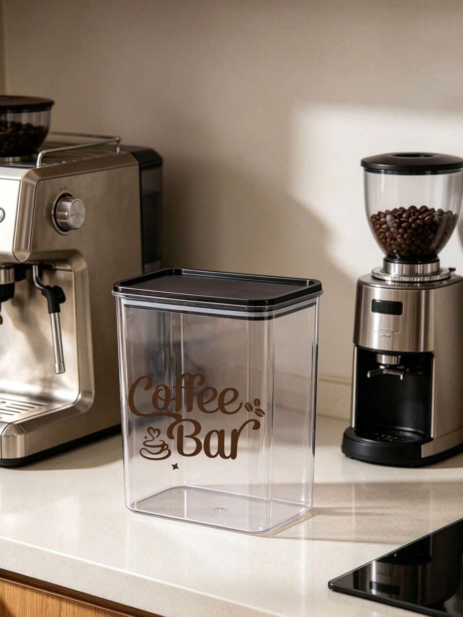 Transparent Coffee Bar Storage Canister, Coffee Bar Print, Airtight Food Container, Suitable For Storing Coffee, Tea And Pantry Storage, Kitchen Decor, Also A Perfect Gift For Coffee Lovers And Family - Multicolor - View 1