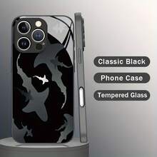 Shark Pattern Phone Case Suitable For IPhone 16 Pro Max/ 15 Pro/ 14 Plus/ 13/ 12/ 11/ X/ Xr/ Xs Max, Featuring A Stylish Design, Tempered Glass, And A Premium - 黑色 - 查看 3