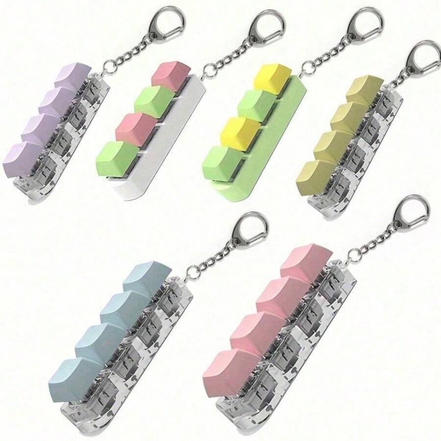 Adult Stress Relief Keyboard (6pcs/Set) - Colorful Keycaps, PC Material, Anxiety Relief Keychain, New Product, Anime Game Pillow - Multicolor - View 1