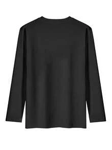 A Soft, Skin-Friendly, And Comfortable 100% Cotton Long-Sleeved Women's T-Shirt. Weighing 210g, It Features A Relaxed Fit, Dropped Shoulders, A Round Neck, And A Casual Design. - Black - View 4