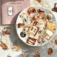 56 pezzi Adesivi vintage per caffetteria, adesivi in vinile impermeabili con motivi vintage acquerello di chicchi di caffè, macinacaffè e tazze per bottiglie d'acqua, laptop, diario, album di ritagli, regali, decorazioni e forniture scolastiche - A - Visualizzare 11