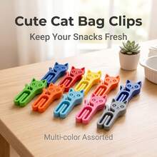10pcs Random Color Cat Shaped Snack Storage Bags With Sealing Clips, Reusable Food Packaging Pouches, Lightweight Durable Kitchen Organizer, Home Office Pantry Essential Supplies For Dry Goods - Multicolor - View 5