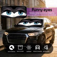 YAIUZGOO Cute Cartoon Big Eye Sun Shade - Car Windshield Sun Shade, Suitable For SUV And Sedan - Summer Sun Protection Heat Insulation Car Interior Accessory, Roll-Up Polyester Front Windshield Cover, Foldable, Convenient Storage, Car Accessory - C - View 12