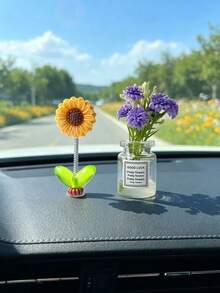 1件裝 花瓶＋向日葵裝飾品 車用裝飾配件 可愛花卉裝飾（底座顏色隨機發貨） - 擺飾 - 查看 5