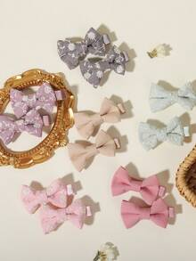 10pcs Solid Color Embroidered Bow Hair Clips, Spring/Summer Travel & Daily Outfit Accessories - Mixed color - View 3