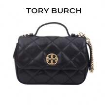 TORY BURCH Willa Solid Color Quilted Flap Chain Goat Leather Shoulder Crossbody Handbag For Women 153399-001 - Black - View 1