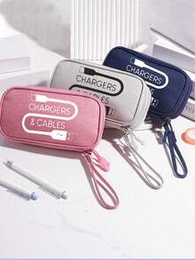 便攜式數據線收納袋，卡通「CHARGERS& CABLES」字母圖案，適用於行動硬碟、行動電源、耳機、充電器、手機殼、無線藍牙耳機，適合商務旅行、學校、大學、辦公室、返校用品，大學生必備充電器收納/線材收納/行動電源/手機充電器，女性禮物，教師節，返校季 - 彩色 - 查看 6