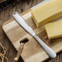 1pc Stainless Steel Butter Spreader - Reusable Cheese & Jam Slicer With Grooved Design For Easy Spreading, 3-In-1 Kitchen Tool For Home & Restaurant, Multi-Function Stainless Steel Butter Knife And Spreader For Cheese, Jars And Cream - Essential Kitchen Gadget And Supply - View 3
