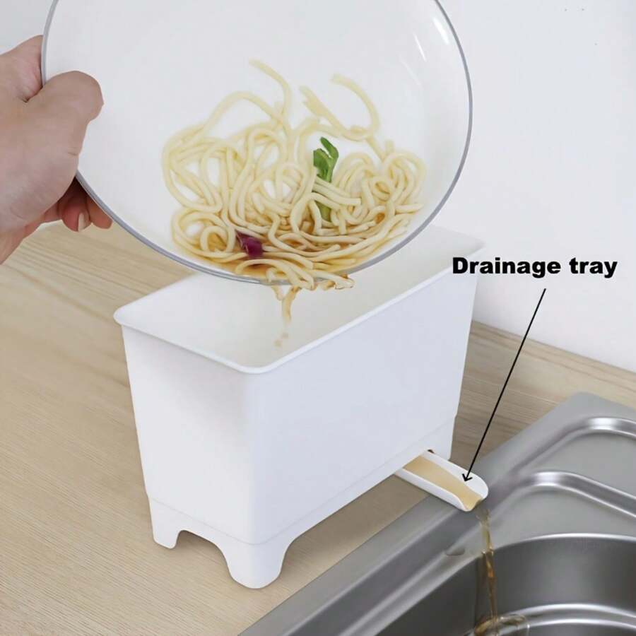 1 Bac d'égouttage de cuisine, seau d'égouttage des déchets de cuisine, auge de drainage et de filtrage des résidus alimentaires et du liquide de soupe, poubelle pour pelures de fruits et restes alimentaires, boîte de rangement multifonctionnelle pour égouttage, rangement des déchets de cuisine sur le comptoir.