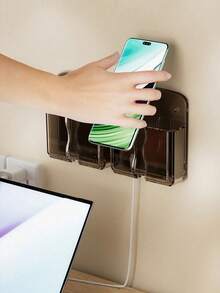 1pc Wall-Mounted Remote Control And Phone Holder, Drill-Free Charging Stand, Transparent Design Storage Box, Suitable For TV And Air Conditioner Remotes, Space-Saving Storage Organizer Rack - Multicolor - View 6