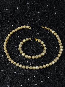 1 Set Collar y Pulsera de Hombre con Cadena de Diamantes Redondos de Cristal - Estilo A - Ver 19