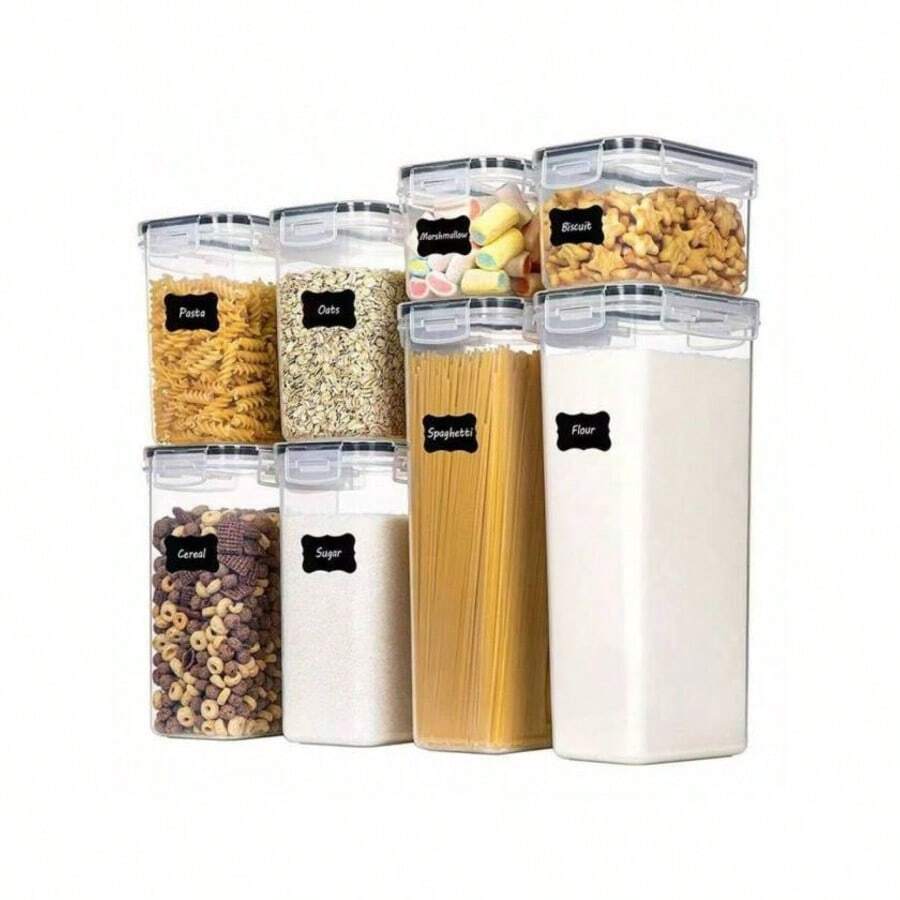 8 Airtight Storage Jars With Lids, Dishwasher, And Include Labels. Perfect For Organizing And Storing Grains In Your Kitchen Pantry. - 查看 1