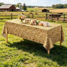 2pcs/4pcs Rectangular Straw Tablecloth Farm Tablecloth Haystack Design For Farm Party Decor Cowboy Western Theme Party Supplies 137*274cm - Multicolor - View 2