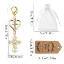 60pcs/20sets Gold Rhinestone Heart Double Cross Keychain, Guest Baptism Favor, Christian Baptism Communion Souvenir, Christian Party Decoration - Multicolor - View 6