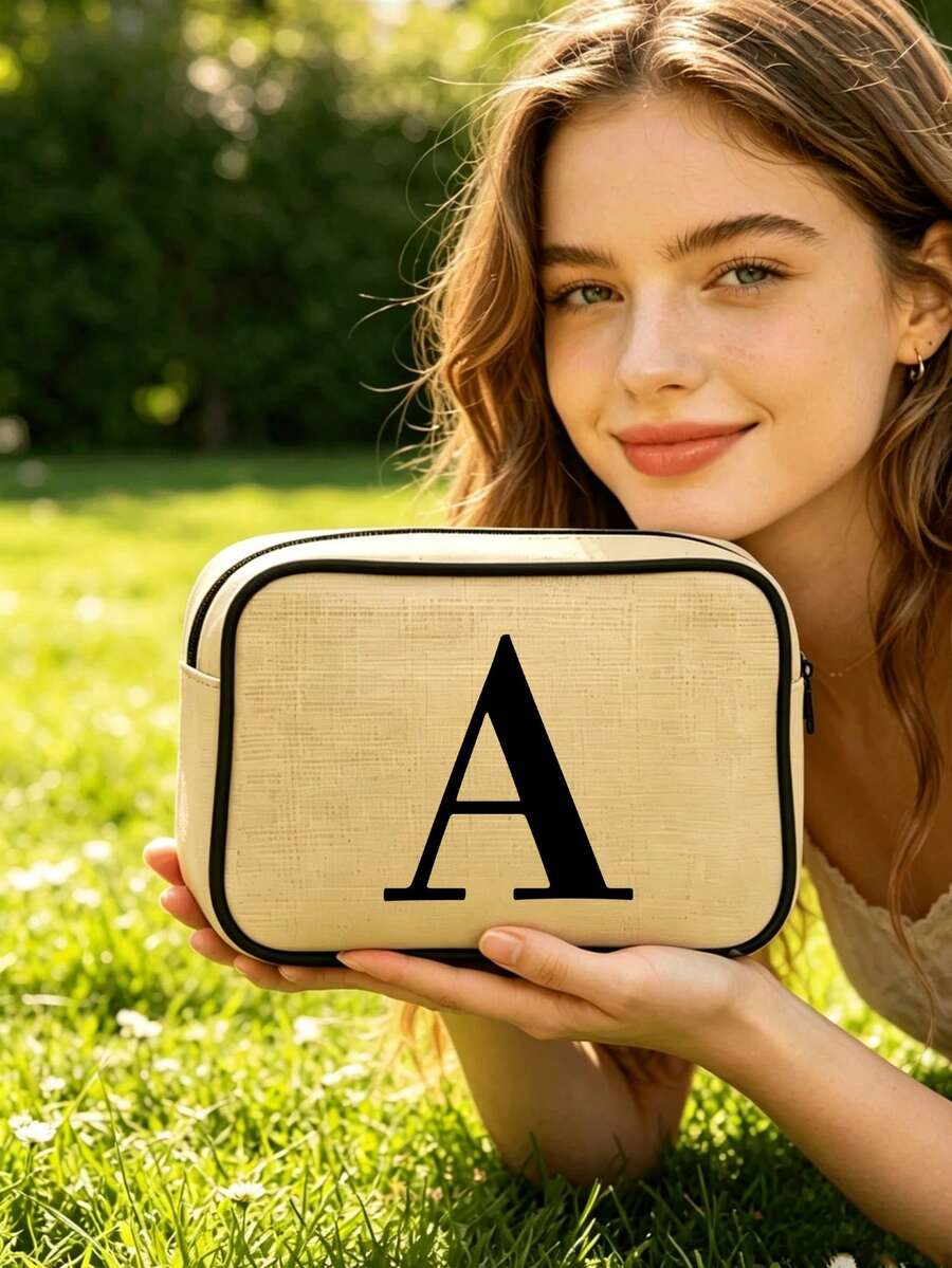 Bolsa de Linho Amarela de Grande Capacidade com Zíper, Bolsa de Armazenamento Multiuso com Acabamento Preto, Bolsa de Higiene Pessoal Diária/Viagem Adequada para Deslocamento, Volta às Aulas, Viagem, Piquenique, Camping, Aventura ao Ar Livre e Mais, Presente do Dia do Professor, Presente de Formatura, Acessório de Casamento, Presente de Aniversário - Multicolorido - Visão 1