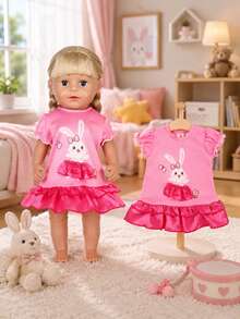 Vestido de muñeca para niños de 16-18 pulgadas con estampado de conejo, estilo volantes rosa, atuendo divertido para disfrazarse, idea de regalo de cumpleaños para niños, juguete divertido para niños (muñeca no incluida) - Multicolor - Ver 2