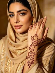 2pcs Exotic Floral Totem Print Tattoo Stickers, Minimalist Floral Vine, Covers Palm + Full Forearm, Vintage Luxury Style, Perfect For Henna Art, Parties And Styling - Black - View 4