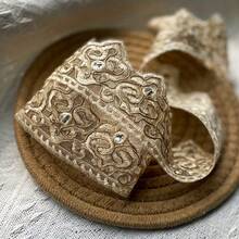 1/5碼金色刺繡蕾絲飾邊，含金屬線與亮片，適用於漢服服飾、配件、髮飾，傳統中式刺繡布料 - 多色C - 查看 14