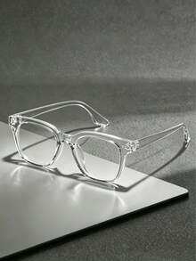 1pc Men's Square TR Frame Plain Glasses, Retro Wood Grain Decorative Glasses, Fashion Eyewear - Multicolor - View 11