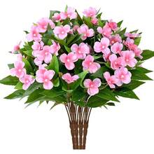 1/3pcs Vibrant Artificial Impatiens Flower Bouquet, Realistic Faux Flowers, Suitable For Outdoor Garden, Indoor Planter And Balcony Decoration, 15.7 Inches Tall, Low Maintenance, Durable And Bendable Stems, Artificial Flowers - Pink - View 2