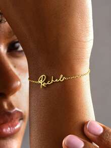 Personalized Name Bracelet, Minimalist Women's Bracelet, Unique Name Bracelet, Stainless Steel Jewelry, Summer Jewelry, Vacation Gift, Silver, Gold Color Name Bracelet, Mother's Day Gift, Girlfriend Gift, Graduation Gift - Multicolor - View 5