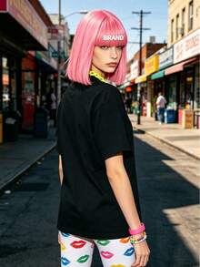 Women's Summer Loose Casual-Shirt, Soft Cotton Round Neck Short Sleeve Tops, Vintage European American Street Style. - Black - View 2