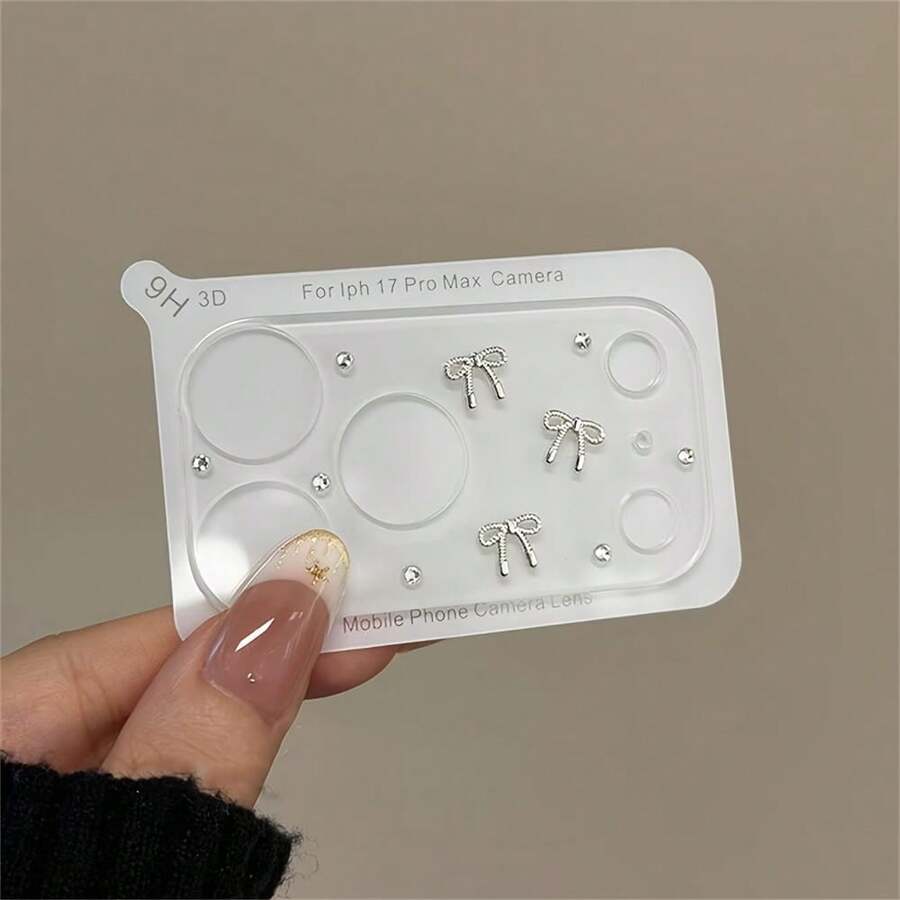 1pc Cute 3D Bow Rhinestone Clear Camera Lens Protector For IPhone 17 Pro Max/17 Pro, Elegant Shiny Tempered Glass Phone Camera Cover, Anti-Scratch Lens Guard, Girly Phone Accessories - Clear - View 1