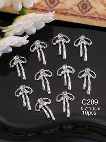 10Pcs Bow Nail Charms, Gold & Silver Tone Alloy Rhinestone Bow Nail Art Decorations, Luxury 3D Bow Nail Accessories For DIY Manicure & Press On Nails - Multicolor - View 11