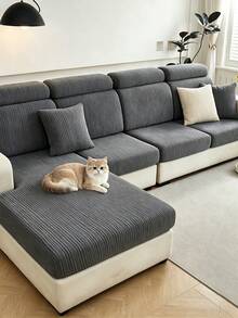 1pc Flocked, Quilted Geometric, Solid Color Sofa Cover, Waterproof, Dust-Proof, Dirt-Resistant, High Elasticity Sofa Cushion Cover, All Season Universal, Machine Washable, Style Non-Slip Sofa Cover, Living Room Sofa Protector Suitable For L-Shaped Sofa And 1234 Seat Sofa - Dark Grey - View 1