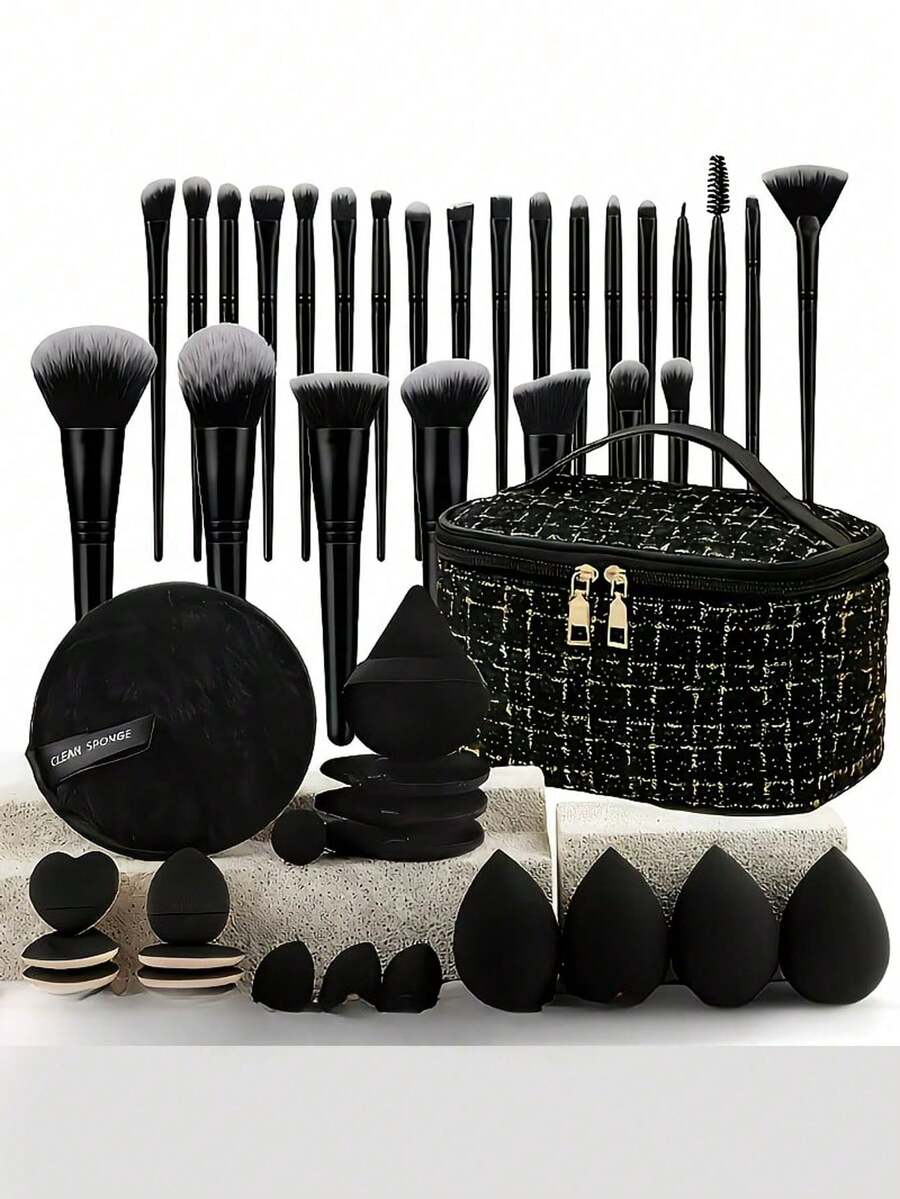 13pcs Makeup Brush Set With Storage Bag, Suitable For All Black Makeup Tools And Brushes, Fine Brush Head Design, Soft Bristles, Ideal Gift For Global Holidays - None - View 1