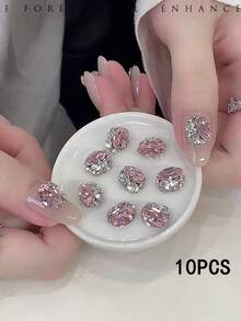 10件大號與小號鴿蛋形水鑽美甲裝飾，3D分層堆疊水鑽美甲寶石，透明合金3D水鑽美甲DIY配件，美甲飾品美甲吊飾 - 彩色 - 查看 5