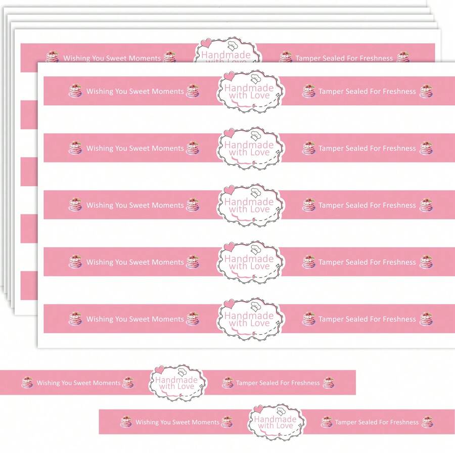 10pcs Pink Handmade Sealing Stickers, Handmade With Love, Perfect For Small Business, Food, Gift Boxes And DIY Packaging, Push-Push Handmade DIY Decorative PVC Self-Adhesive Stickers - DIY Sealing Stickers - View 1
