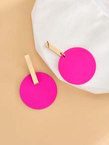 Round Drop Earrings - Hot Pink - View 2